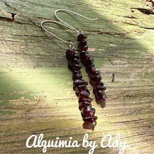Silver garnet long dangle earrings